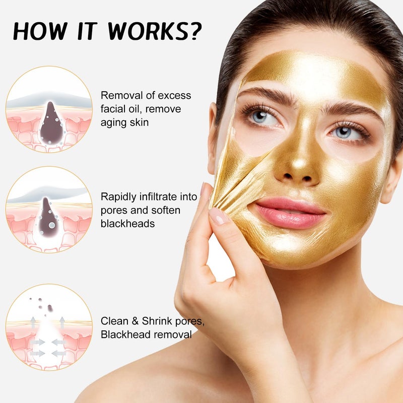 Rednow Gold Foil Peel-Off Mask,Gold Peel Off Face Mask Anti-Wrinkle,98.4% Golden Peel Off Mask,Anti-Aging Gold Face Mask for Moisturizing,Removes Blackheads,Reduces Fine Lines,Cleans Pores(2PCS) - Image 4