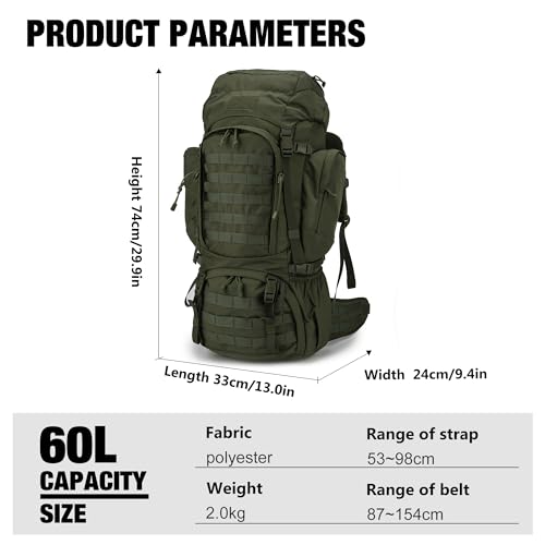 Mardingtop 60L Military Internal Frame Backpack for Hiking,Camping,Hunting,Rucksack Backpack with Rain Cover - Image 2