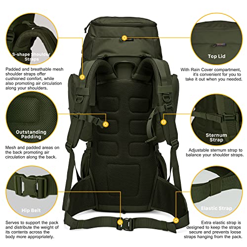 Mardingtop 60L Military Internal Frame Backpack for Hiking,Camping,Hunting,Rucksack Backpack with Rain Cover - Image 5