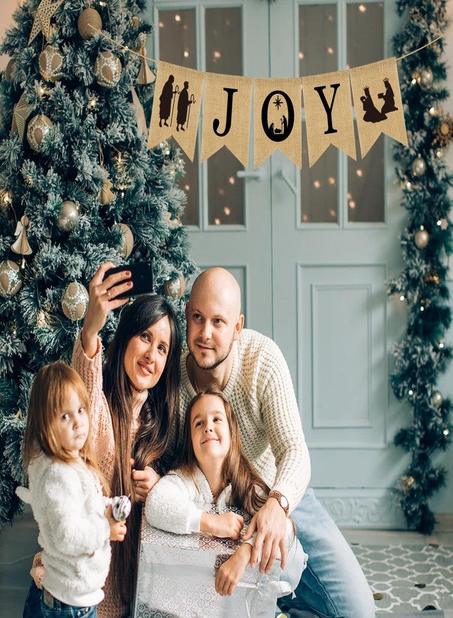 Doumeny Christmas Burlap Banner Nativity Joy Burlap Banner Nativity Scenes Bunting Banner Xmas Holiday Banner Garland Rustic Merry Christmas Hanging Banner for New Year Party Home Mantel Fireplace - Image 5