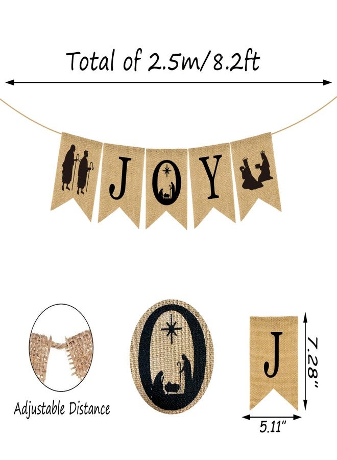 Doumeny Christmas Burlap Banner Nativity Joy Burlap Banner Nativity Scenes Bunting Banner Xmas Holiday Banner Garland Rustic Merry Christmas Hanging Banner for New Year Party Home Mantel Fireplace - Image 2