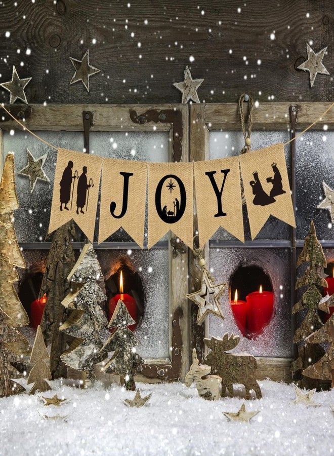 Doumeny Christmas Burlap Banner Nativity Joy Burlap Banner Nativity Scenes Bunting Banner Xmas Holiday Banner Garland Rustic Merry Christmas Hanging Banner for New Year Party Home Mantel Fireplace - Image 4