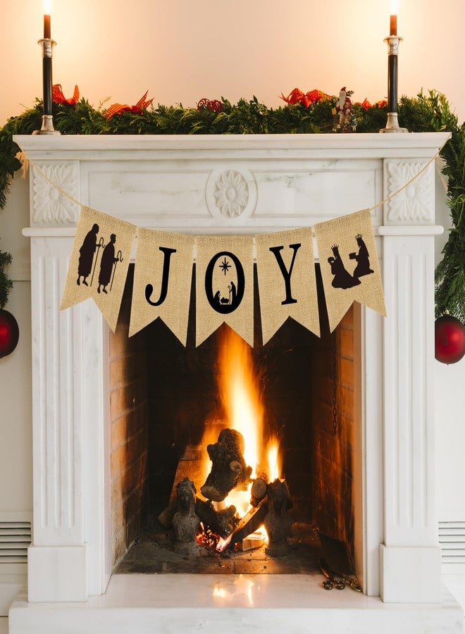 Doumeny Christmas Burlap Banner Nativity Joy Burlap Banner Nativity Scenes Bunting Banner Xmas Holiday Banner Garland Rustic Merry Christmas Hanging Banner for New Year Party Home Mantel Fireplace - Image 1