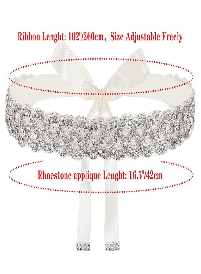 Lovful Handmade Bridal Belt, Rhinestone Wedding Dress Belts, Ribbon Crystal Sash for Women, Ivory - Image 5
