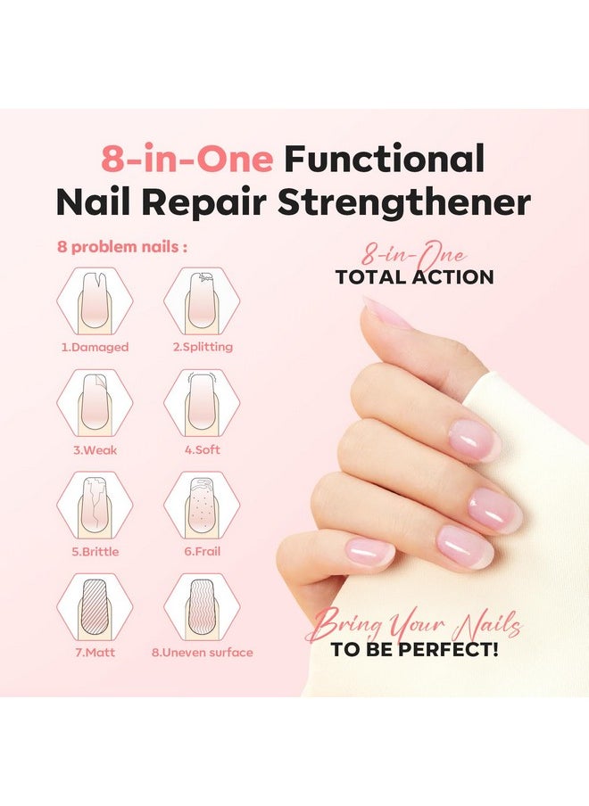 modelones - Nail Strengthener, 8-In-One Nail Ridge Filler Base Coat Nail Polish Repair Nail Growth Treatment For Thin And Damaged Nails, Pink Glow, 15Ml - Image 1