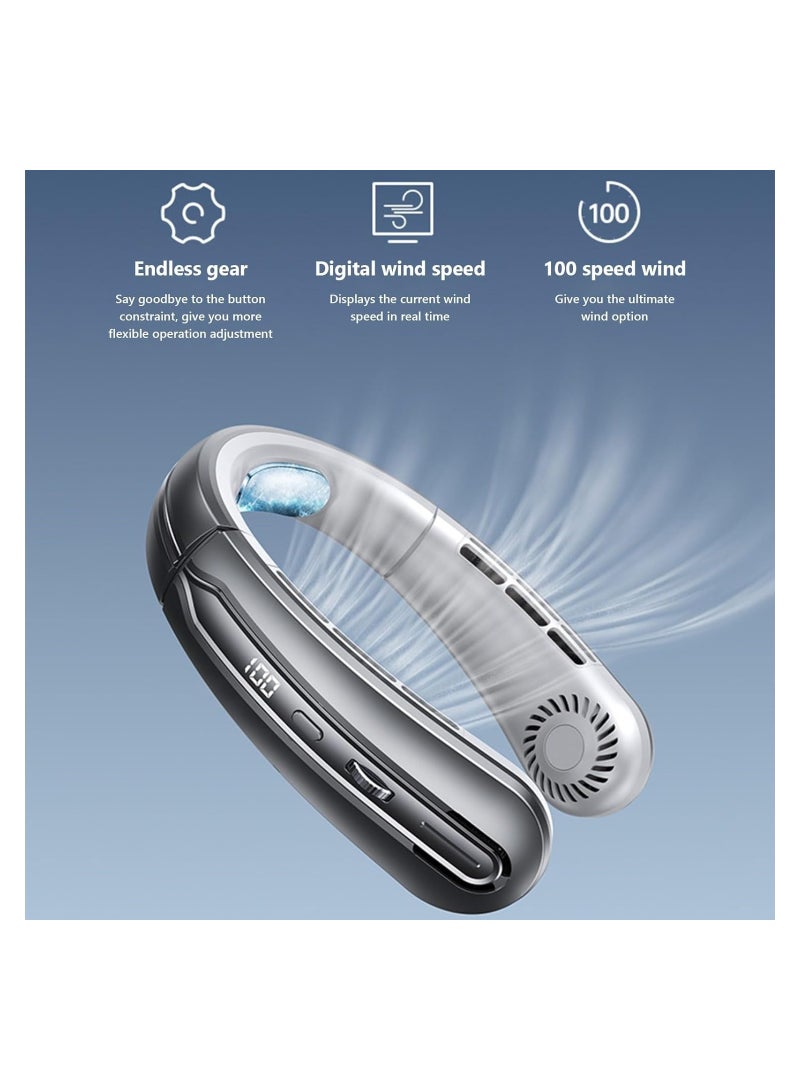 Portable Hands-Free Neck Fan with 100 Speed Settings, Silent Operation, 400mAh Battery, USB Rechargeable, Leafless Design for Personal Cooling on the Go. - Image 2