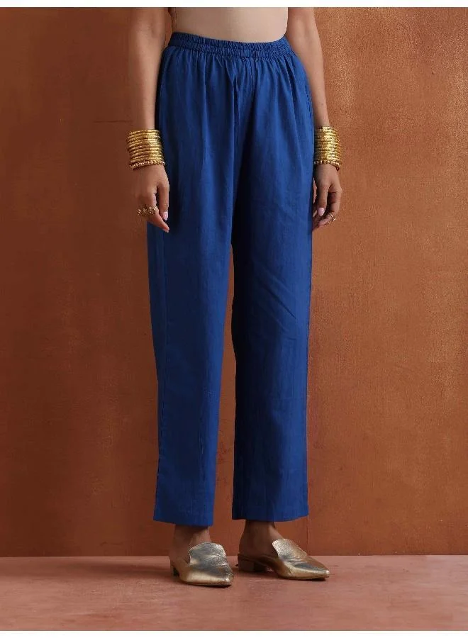 trueBrowns Blue Metallic Flared Anarkali Kurta Set