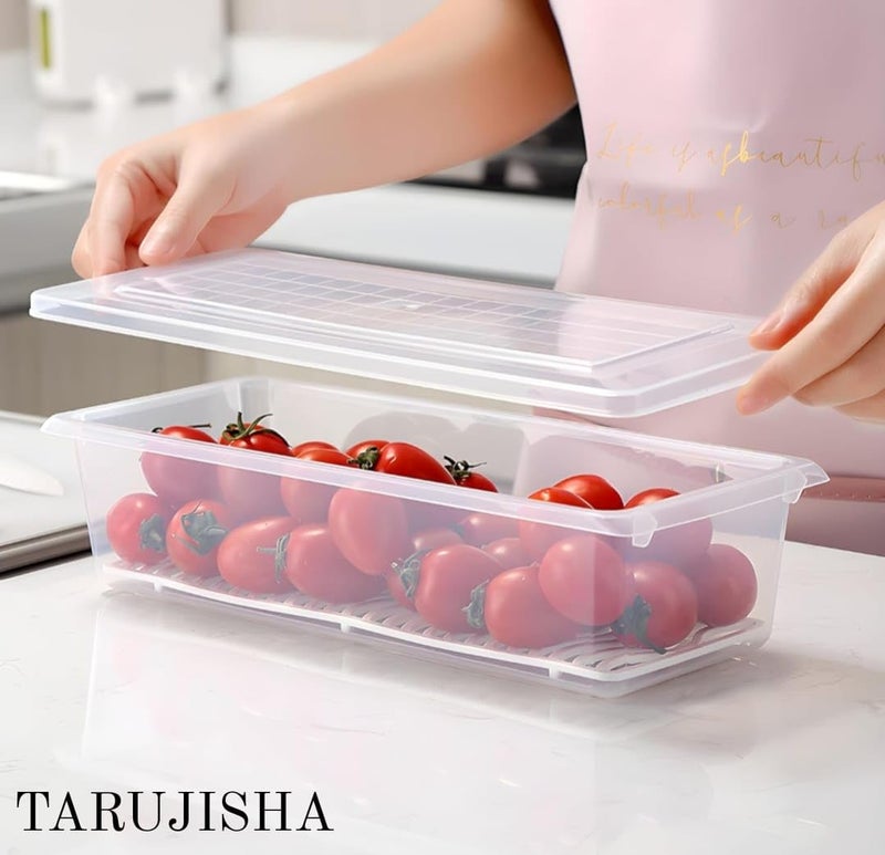 TARUJISHA 6 Fridge Plastic Storage Boxes Fridge Organizer With Removable Drain Plate BPA free Storage Containers Keeps Fruits Vegetables Fish Fresh Longer 1500 MLPACK OF 6 - Image 4