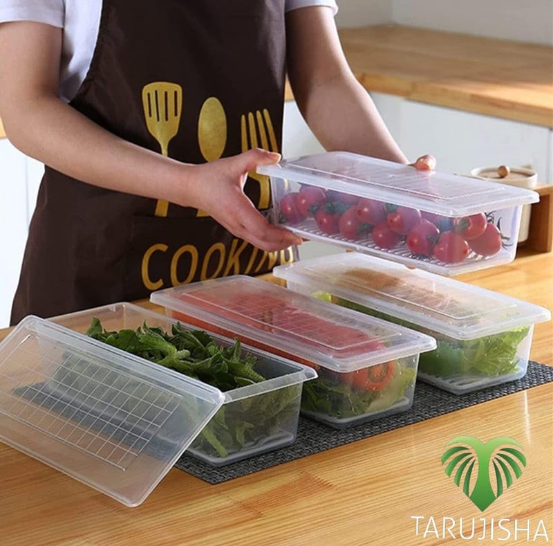 TARUJISHA 6 Fridge Plastic Storage Boxes Fridge Organizer With Removable Drain Plate BPA free Storage Containers Keeps Fruits Vegetables Fish Fresh Longer 1500 MLPACK OF 6 - Image 3