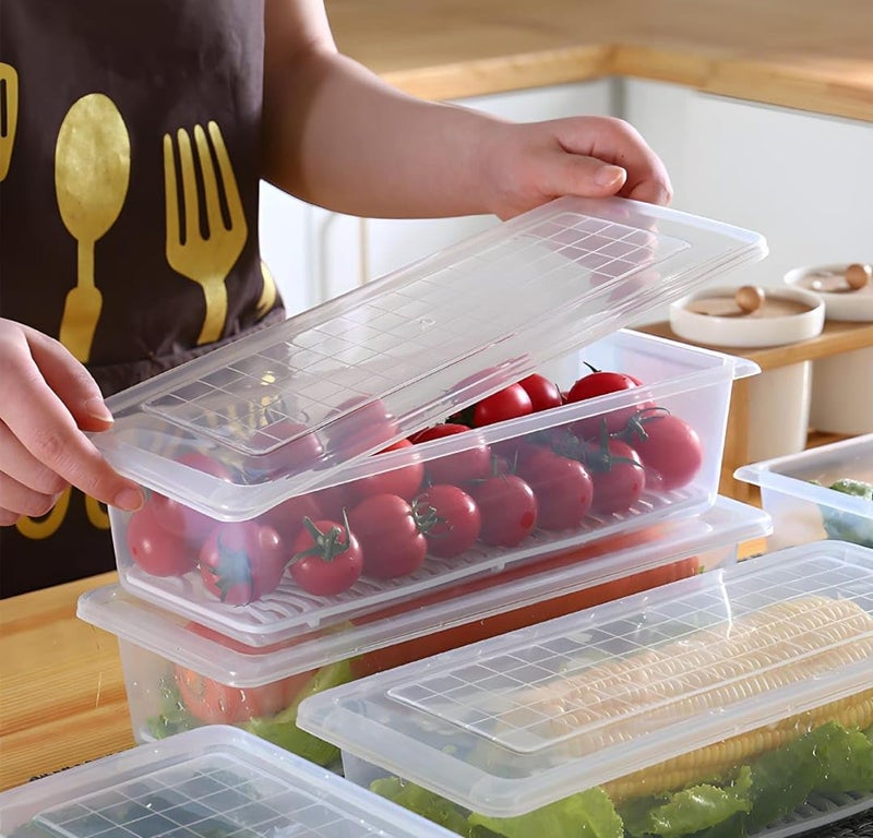 TARUJISHA 6 Fridge Plastic Storage Boxes Fridge Organizer With Removable Drain Plate BPA free Storage Containers Keeps Fruits Vegetables Fish Fresh Longer 1500 MLPACK OF 6 - Image 5