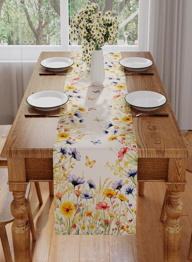 Siilues Sprin Table Runner, Colorful Wild Flower Butterfly Floral Spring Runner for Table Watercolor Seasonal Summer Holiday Home Party Decor Kitchen Dining Table Decorations 13x72 Inch - Image 2