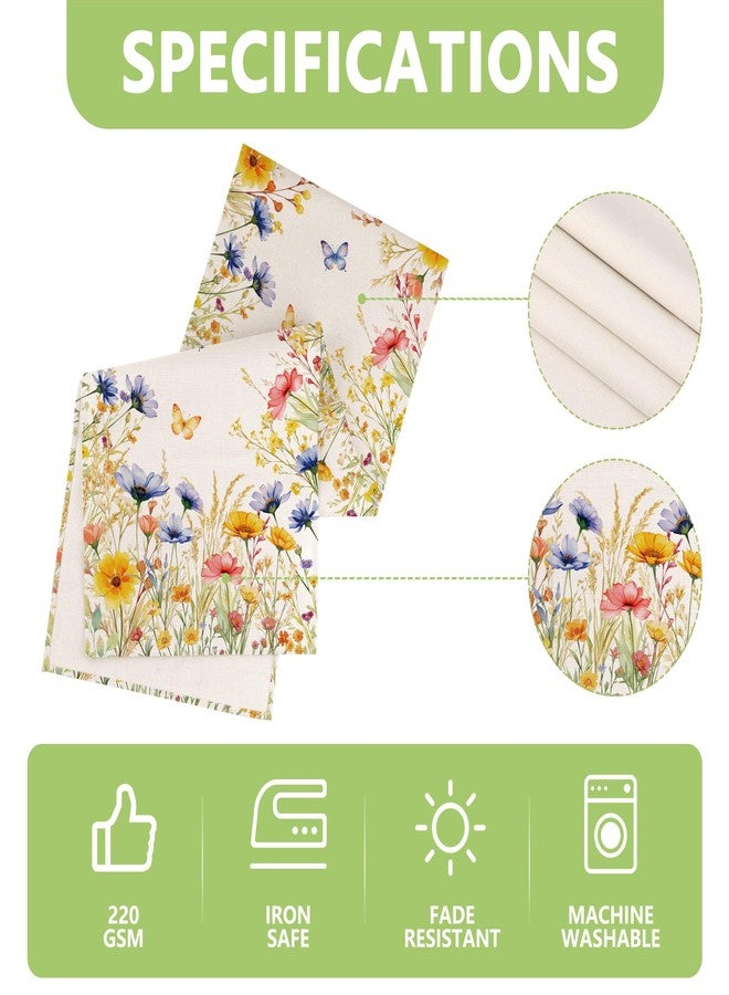 Siilues Sprin Table Runner, Colorful Wild Flower Butterfly Floral Spring Runner for Table Watercolor Seasonal Summer Holiday Home Party Decor Kitchen Dining Table Decorations 13x72 Inch - Image 5