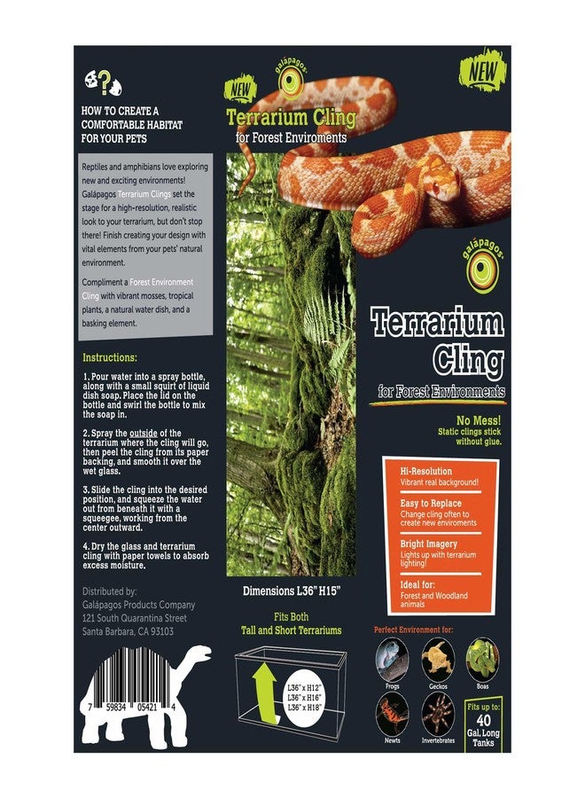 Galapagos Galápagos (05421) Terrarium Cling | Hi-Resolution Aquarium & Reptile Tank Backdrop | Static Vinyl Clings for Bearded Dragon, Gecko, Turtle, Snake, and Lizard Enclosures, 15" x 36", Forest - Image 3