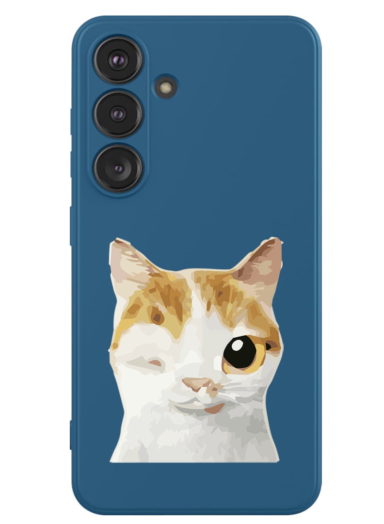 Theodor Protective Slim Fit Case Liquid Silicone Cover with Full Body Protection Anti-Scratch Shockproof Case For Samsung Galaxy S24 (Blue) - Cat Wink - Image 1