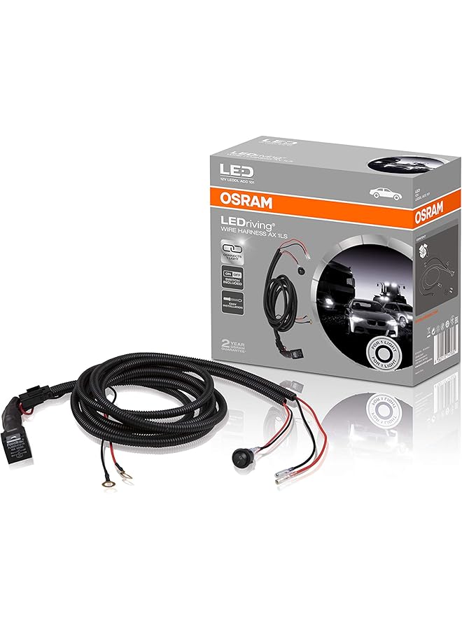أوسرام تسخير أسلاك ليدريفينج Ax 1Ls، تسخير أسلاك لشرائط إضاءة السيارة، طقم تسخير أسلاك لشريط الإضاءة، مجموعة كابلات لتثبيت مصدر إضاءة واحد، محول لمصابيح السيارة الأمامية - Image 1