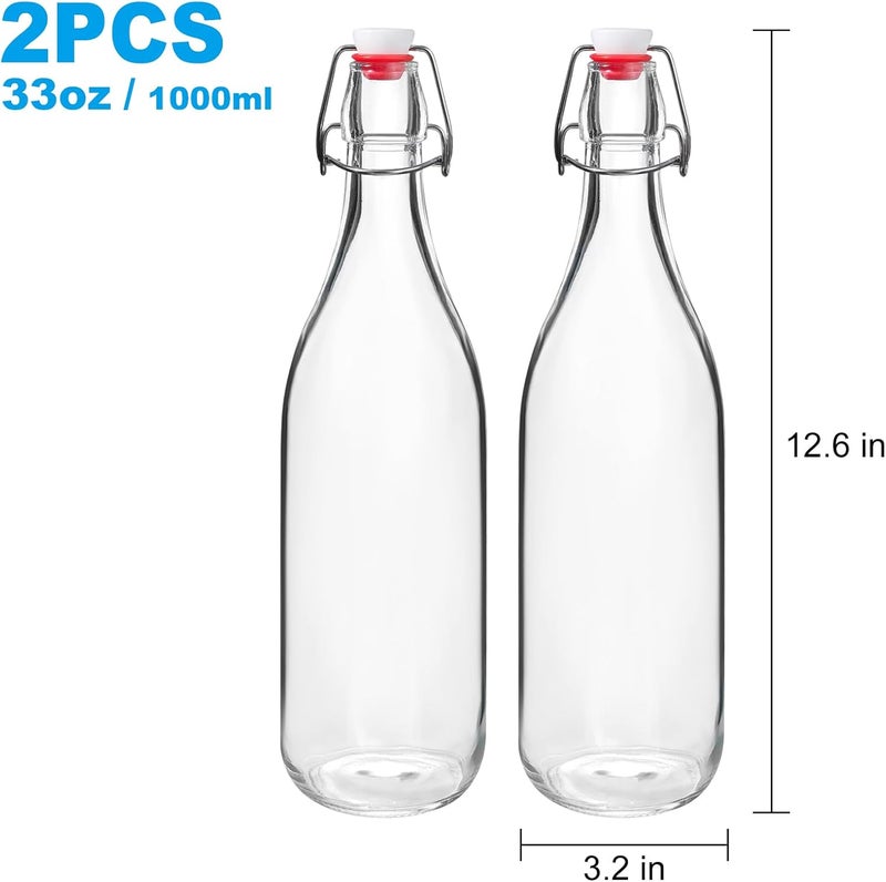 JOBVERT Swing Top Bottles 33oz,2 Pack Glass Brewing Bottles with Airtight Grolsch Closures, Reusable for Kombucha, Beer, Cold Brew, Homemade Beverages Storage - Image 2