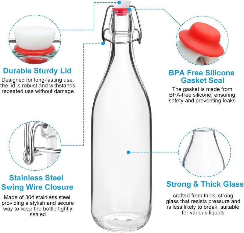 JOBVERT Swing Top Bottles 33oz,2 Pack Glass Brewing Bottles with Airtight Grolsch Closures, Reusable for Kombucha, Beer, Cold Brew, Homemade Beverages Storage - Image 3