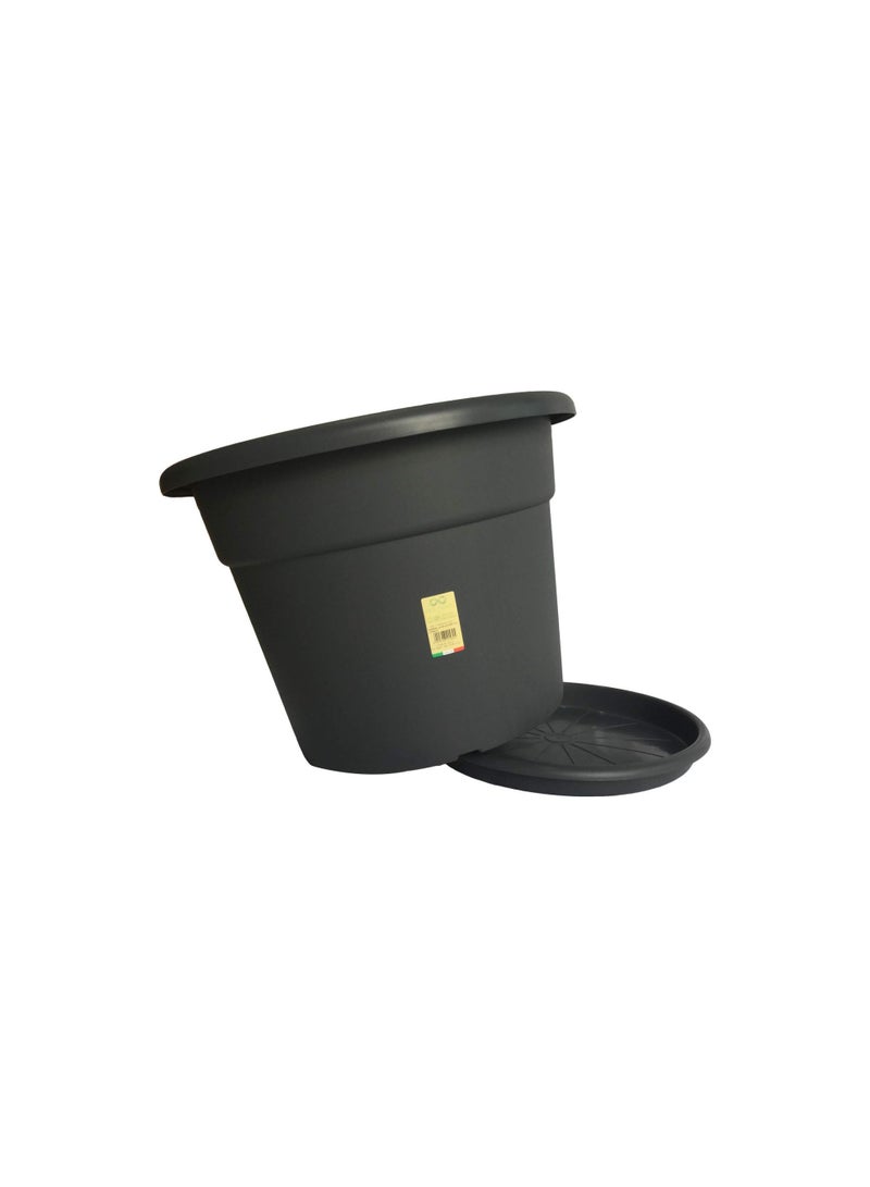 أيدل وعاء زهور دائري كبير مع صحن بالتعرض 50 سم – وعاء زينة داخلي خارجي للبلكونة، السطح، الحديقة والمنزل – حاوية نباتات بلاستيكية متينة NOVA - مصنوعة في إيطاليا - بواسطة إيديل - Image 4