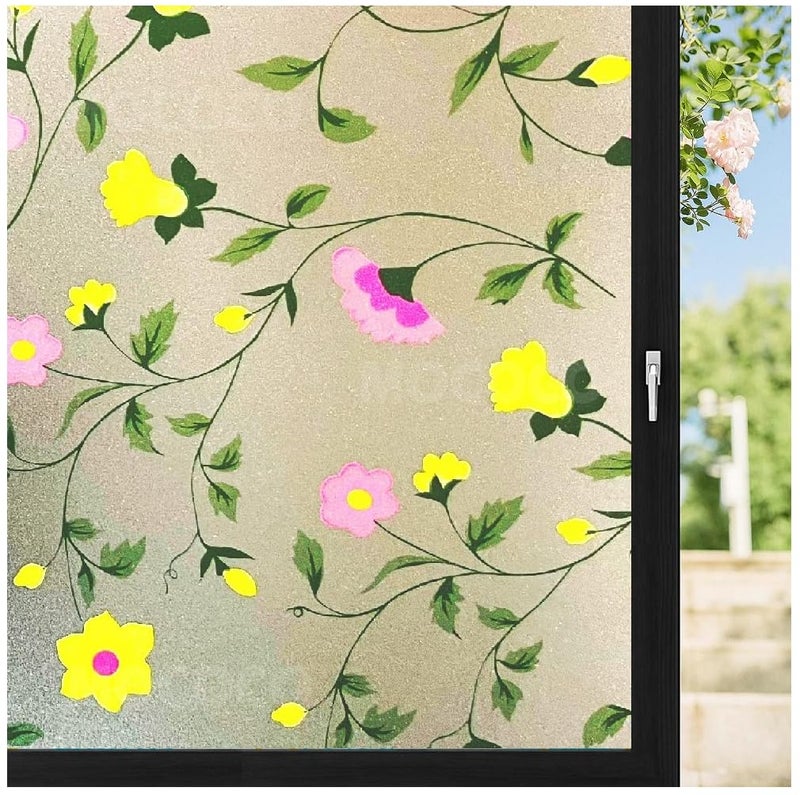 MOCOCO Premium Privacy Window Film Vinyl Frosted Self Adhesive Glass Film Decorative Window Stickers for Home Office Bathroom Kitchen Living Room - Spanish Floral Design (18x96 Inch) - Image 1
