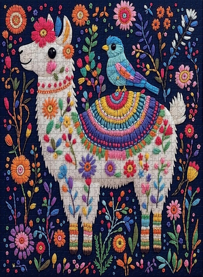 PPuzzling Funny Llama Puzzles for Adults 1000 Pieces, Cute Flowel Alpaca with Bird Jigsaw Puzzle, Colorful Artistic Floral Animal Puzzle, Hard Difficult Challenging Puzzle for Adults as Home Wall Decor - Image 1