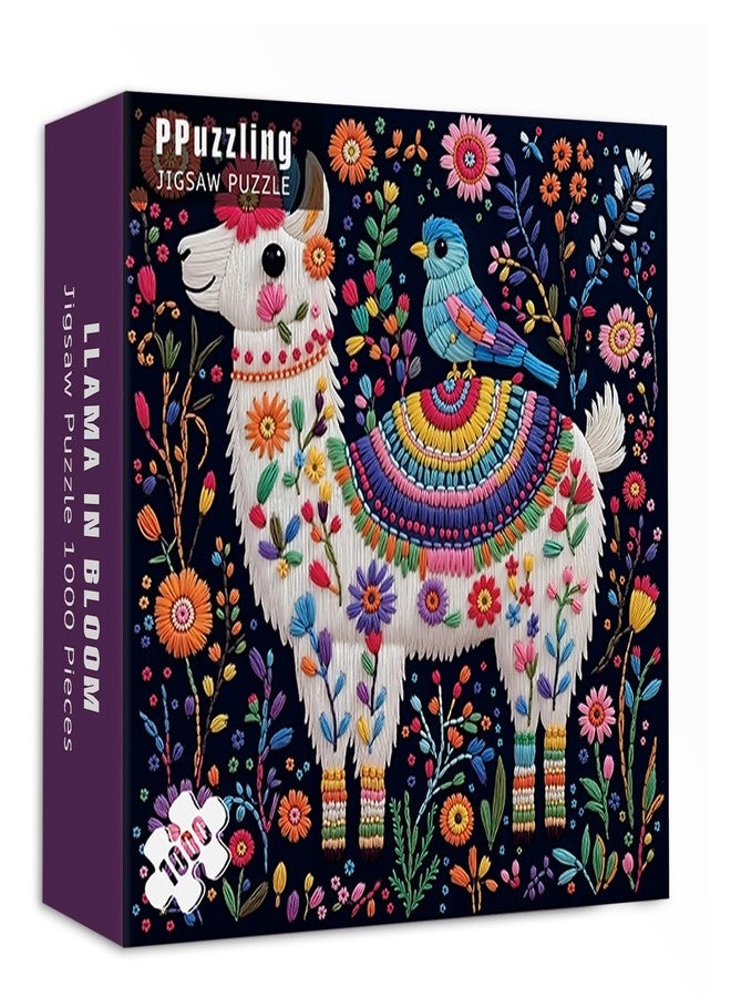 PPuzzling Funny Llama Puzzles for Adults 1000 Pieces, Cute Flowel Alpaca with Bird Jigsaw Puzzle, Colorful Artistic Floral Animal Puzzle, Hard Difficult Challenging Puzzle for Adults as Home Wall Decor - Image 2