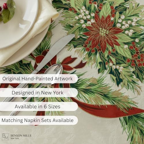 Benson Mills Christmas Ribbons Engineered Printed Fabric Table Cloth, Winter, Holiday and Christmas Tablecloth (60" X 120" Rectangular, Xmas Ribbons) - Image 3