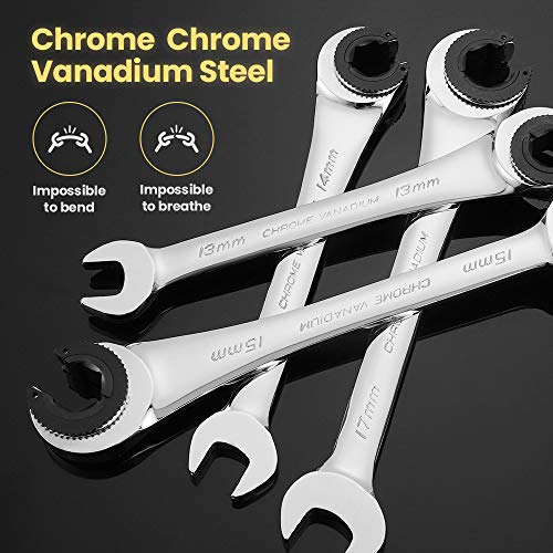 Anbull Tubing Ratchet Wrench Set Metric 9pcs（8-17mm）, Combination Ratcheting Wrench Set with Open-end Fixed Head, 72 Gears CR-V Chrome Vanadium Steel Constructed - Image 4