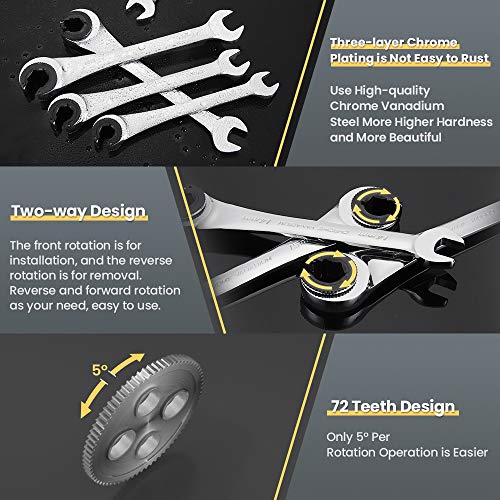 Anbull Tubing Ratchet Wrench Set Metric 9pcs（8-17mm）, Combination Ratcheting Wrench Set with Open-end Fixed Head, 72 Gears CR-V Chrome Vanadium Steel Constructed - Image 3