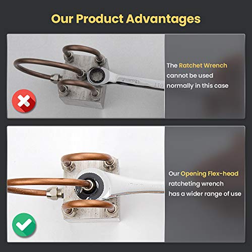 Anbull Tubing Ratchet Wrench Set Metric 9pcs（8-17mm）, Combination Ratcheting Wrench Set with Open-end Fixed Head, 72 Gears CR-V Chrome Vanadium Steel Constructed - Image 2