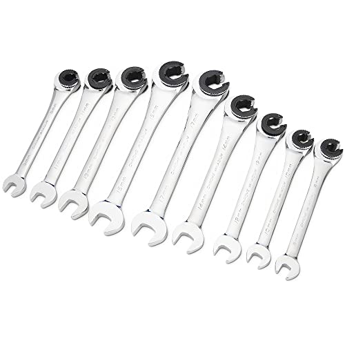 Anbull Tubing Ratchet Wrench Set Metric 9pcs（8-17mm）, Combination Ratcheting Wrench Set with Open-end Fixed Head, 72 Gears CR-V Chrome Vanadium Steel Constructed - Image 1