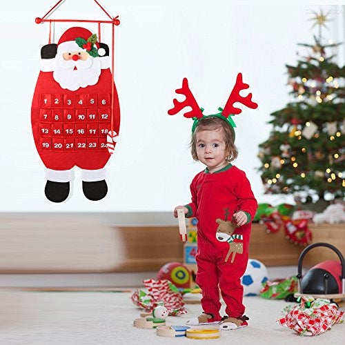 D-FantiX Santa Christmas Advent Calendar 2025, 3D Felt Hanging Advent Calendar Reusable Countdown to Christmas Calendar for Kids Christmas Decorations Gifts - Image 2