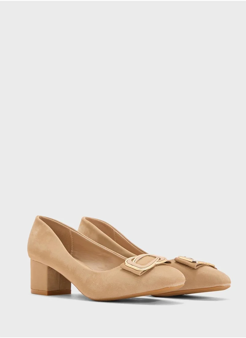 Pink Step Low Block Heeled Pump