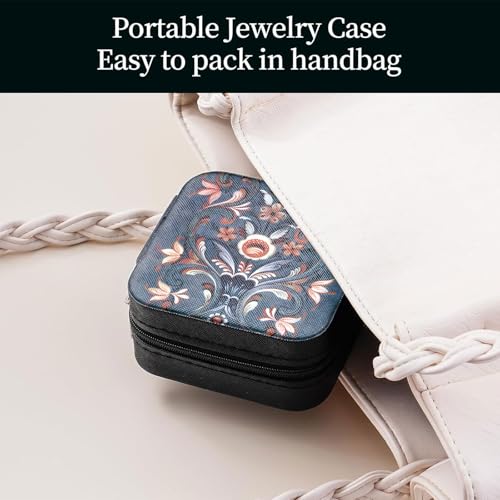 Artinhand Norwegian Rosemaling Folk Style Small Travel Jewelry Case with Mirror Portable Black PU Leather Box Earrings Necklaces Rings Bracelets Storage Organizer Gift for Women And Girls - Image 5