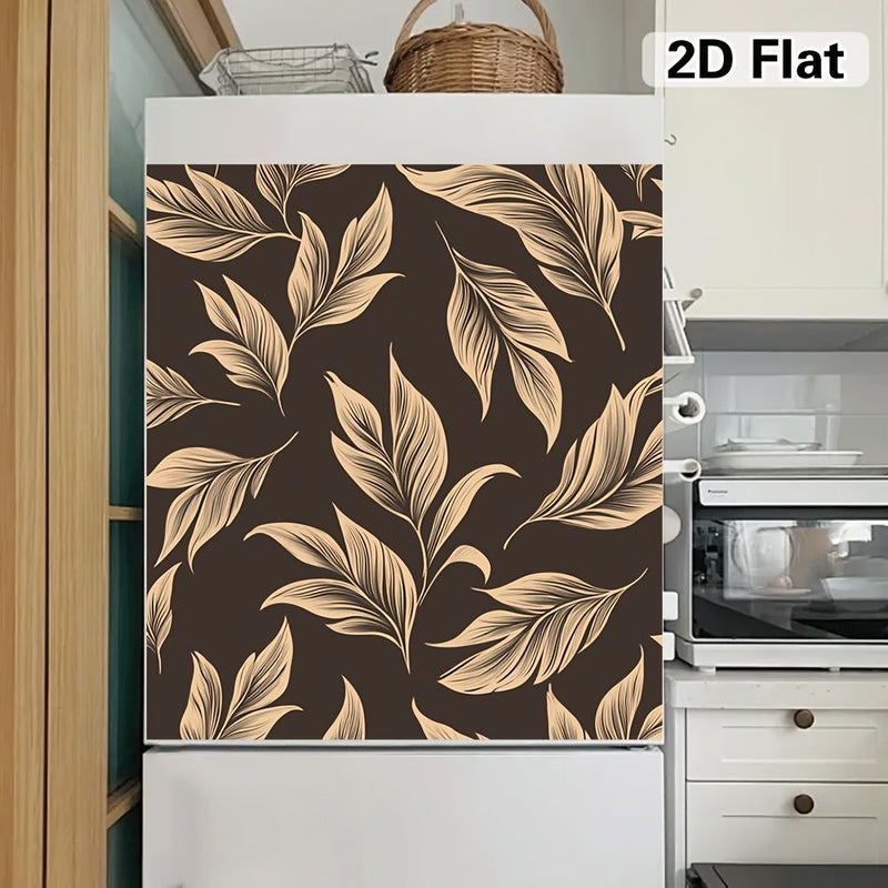 Magnetic Appliance Cover Dark Brown Beige Leaf Pattern 23.03x25.59 Inch Dishwasher Refrigerator Washer Dryer Door Panel Conceal White Control Panels Flat Surface No Drilling Required Modern Upgrade Flat 2d - Image 4
