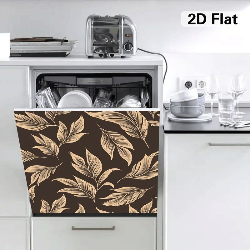 Magnetic Appliance Cover Dark Brown Beige Leaf Pattern 23.03x25.59 Inch Dishwasher Refrigerator Washer Dryer Door Panel Conceal White Control Panels Flat Surface No Drilling Required Modern Upgrade Flat 2d - Image 5