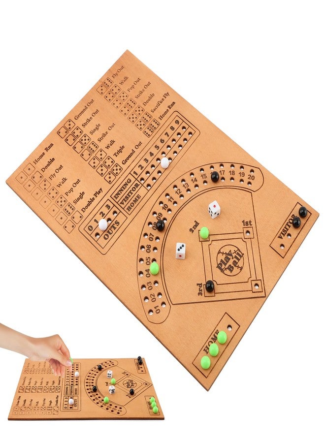Saycker Baseball Dice Board,Marbles Game Fun Baseball Board Game with Dice (Brown) - Image 1