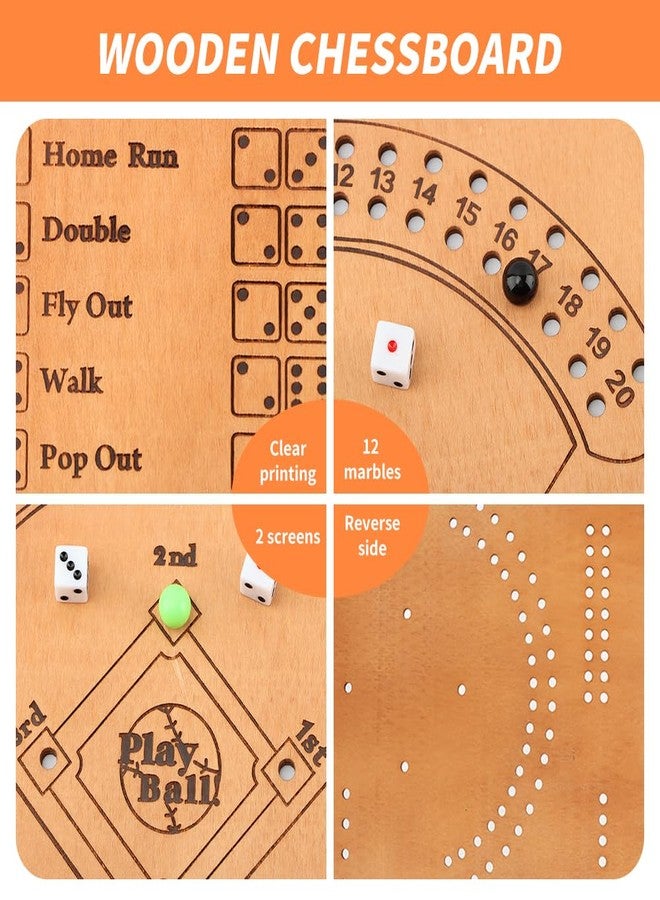 Saycker Baseball Dice Board,Marbles Game Fun Baseball Board Game with Dice (Brown) - Image 2