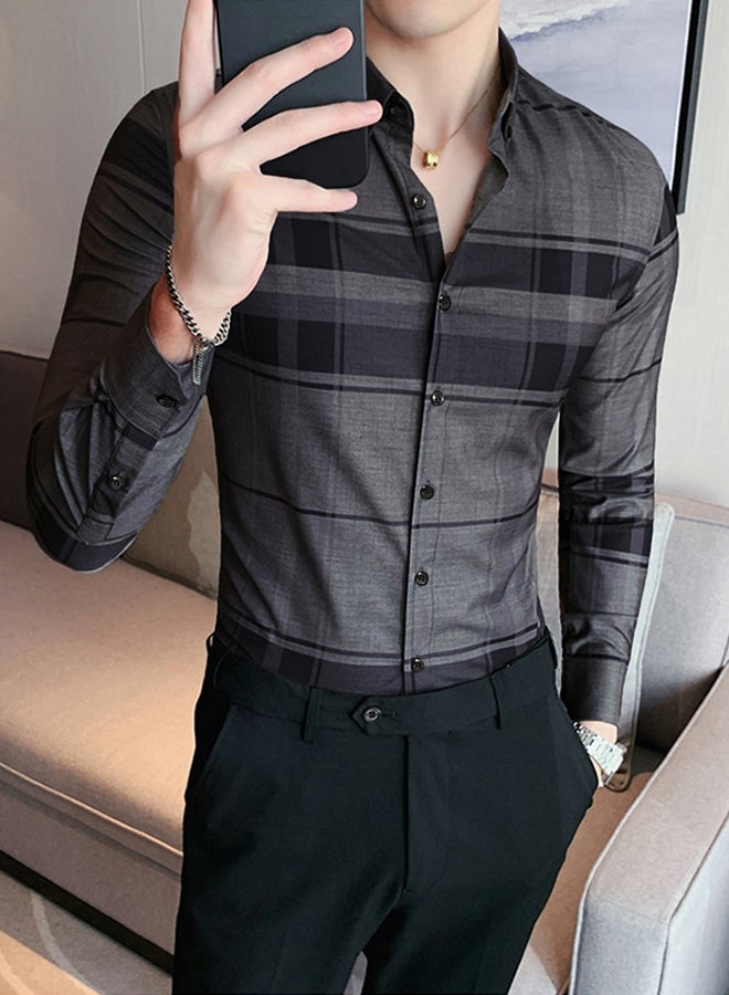 تايك تو قميص مخطط بأزرار أمامية وأكمام طويلة - Image 1