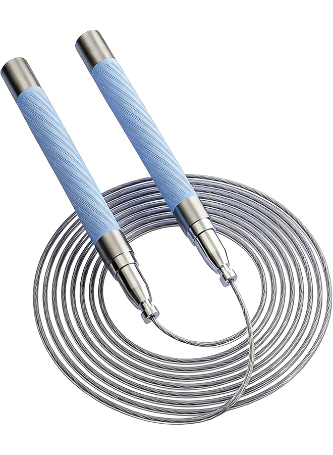 1 pack Professional Speed Jump Rope with Steel Wire Cable, 4 Bearing System, Blue Silicone Handles