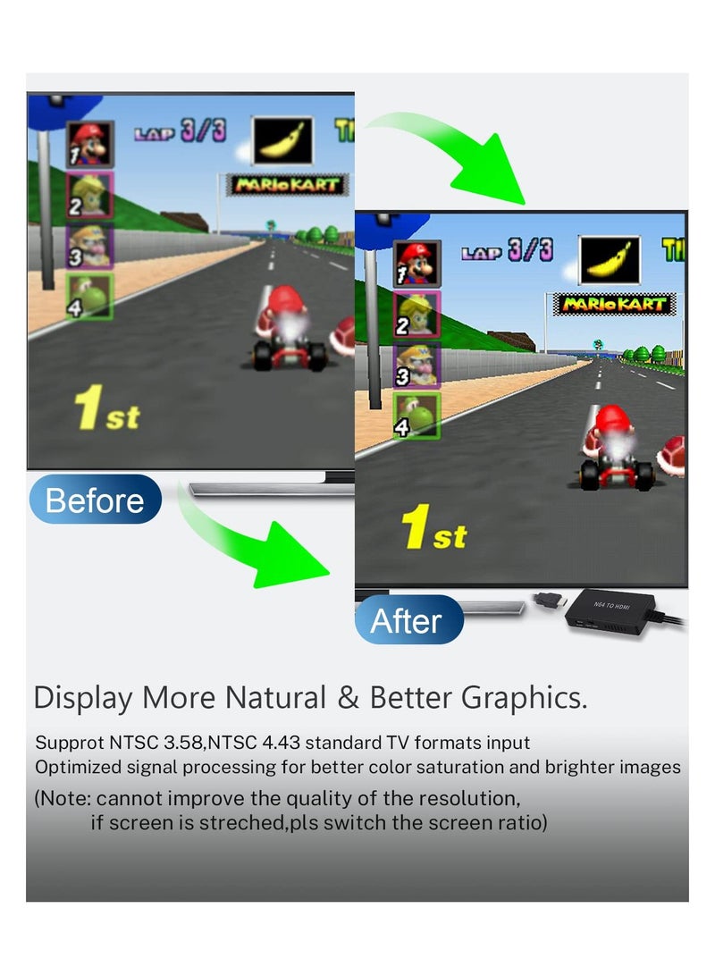 Zikra N64 to HDMI Converter Converts, for N64, SNES, SFC, NGC Retro Game Console.Convert Nintendo64, Gamecube, SNES, SFC Signal to All HDMI Smart TV. Support 4:3 or 16:9 Switching - Image 5