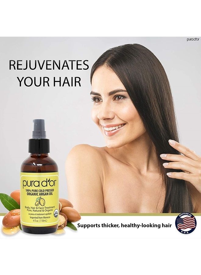 Pura d'or Organic Moroccan Argan Oil (4oz / 118mL) USDA Certified 100% Pure Cold Pressed Virgin Premium Grade Moisturizer Treatment for Dry, Damaged Skin, Hair, Face, Body, Scalp (Packaging may vary)  - Image 2