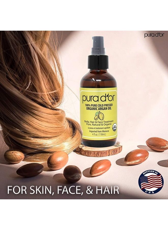 Pura d'or Organic Moroccan Argan Oil (4oz / 118mL) USDA Certified 100% Pure Cold Pressed Virgin Premium Grade Moisturizer Treatment for Dry, Damaged Skin, Hair, Face, Body, Scalp (Packaging may vary)  - Image 4