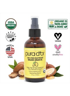 Pura d'or Organic Moroccan Argan Oil (4oz / 118mL) USDA Certified 100% Pure Cold Pressed Virgin Premium Grade Moisturizer Treatment for Dry, Damaged Skin, Hair, Face, Body, Scalp (Packaging may vary)  - Image 5