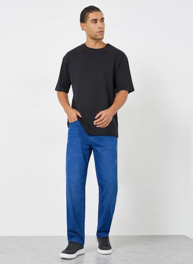 Styli Men Black Oversized Graphic Print Jersey T-Shirt