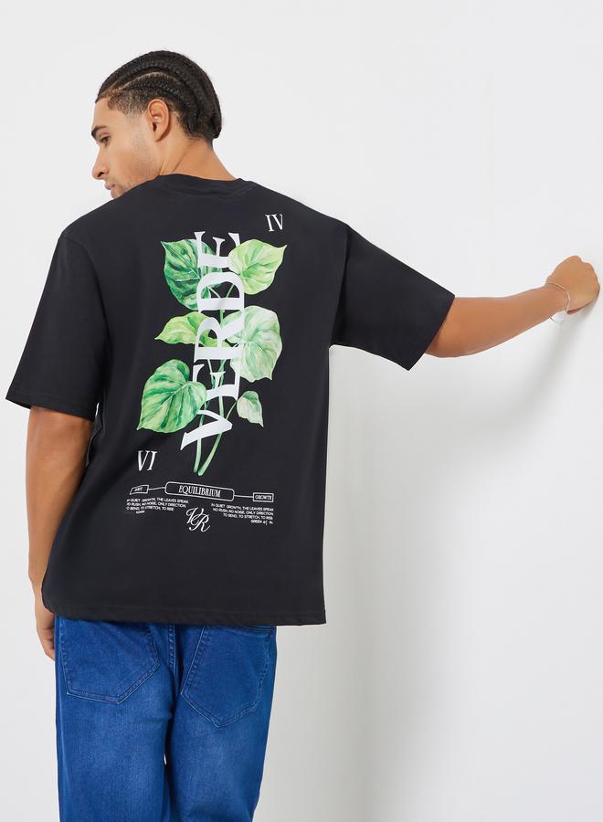 Styli Men Black Oversized Graphic Print Jersey T-Shirt - Image 3