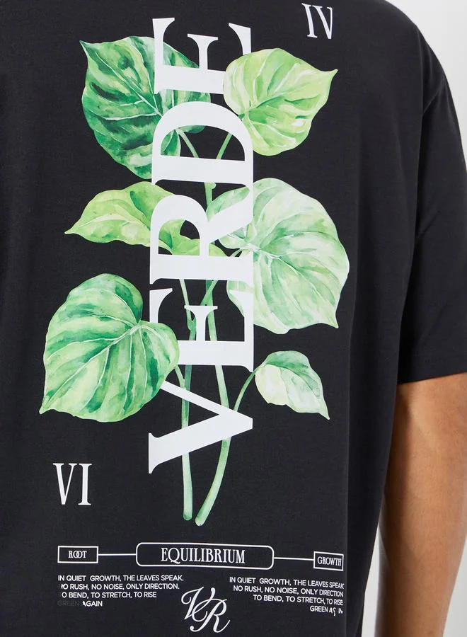 Styli Men Black Oversized Graphic Print Jersey T-Shirt