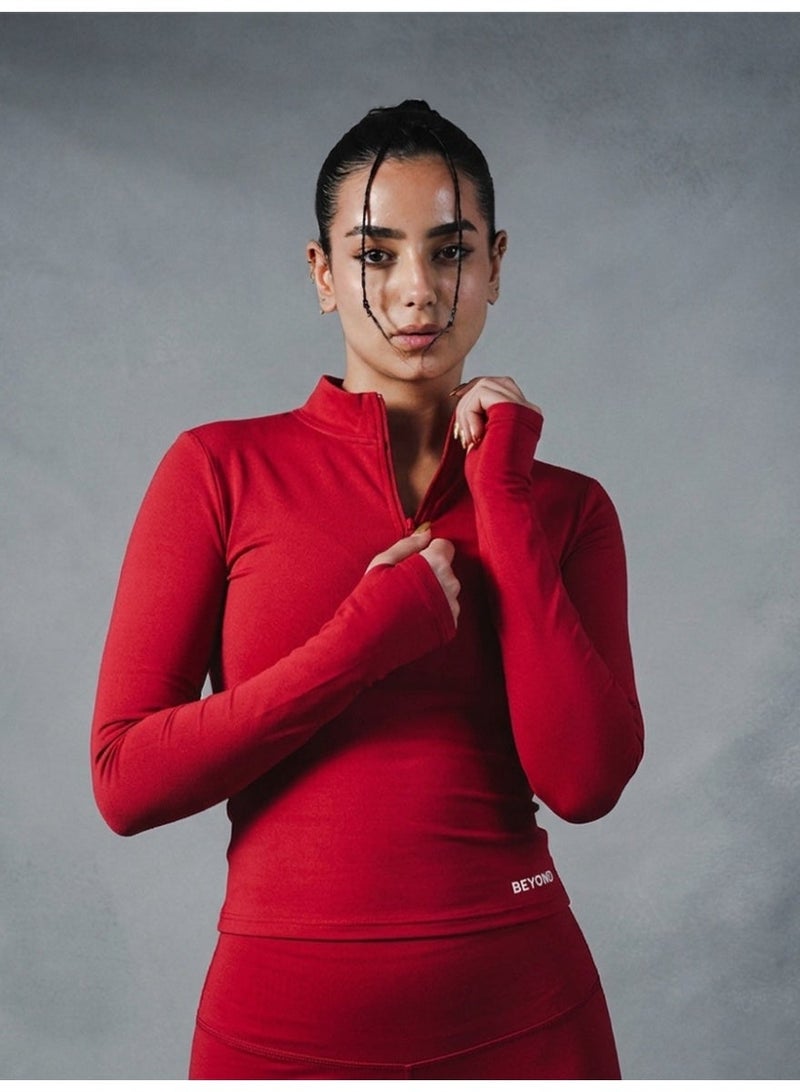 Beyond Sportswear Women's Red 1/4 Zip Long sleeve top - Image 1