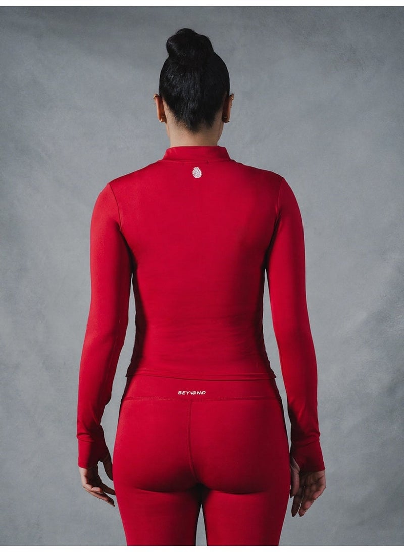 Beyond Sportswear Women's Red 1/4 Zip Long sleeve top - Image 2