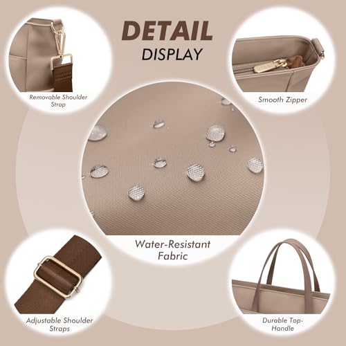 GOLF SUPAGS 15 Inch Laptop Tote Bag for Women, Lightweight Nylon Work Shoulder Bag, Water-Resistant Computer Handbag with Pockets for Business Travel & Commute (Champagne) - Image 5