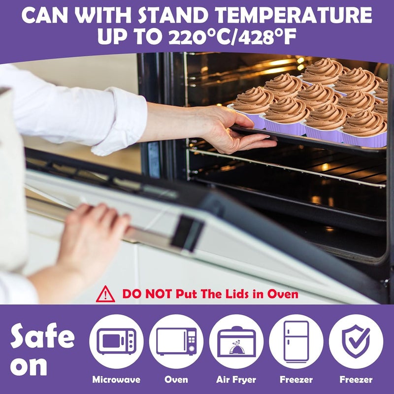 Skylety 100 Pcs 5 oz Mini Square Baking Pan with Lid Aluminum Foil Cupcake Pan Brownie Baking Cup Disposable Ramekins Individual Tin Dessert Containers for Kitchen, Food Grade Material (Light Purple) - Image 3